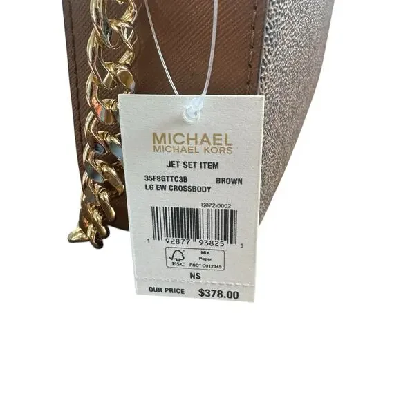 Michael Kors Jet Set Large Logo Crossbody Bag Brown MK Chain Strap - Picture 10 of 14
